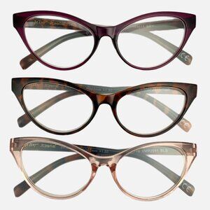 NIP! Betsey Johnson 3 pack Reading Glasses Cat Eye Black Tortoise Berry +1.50